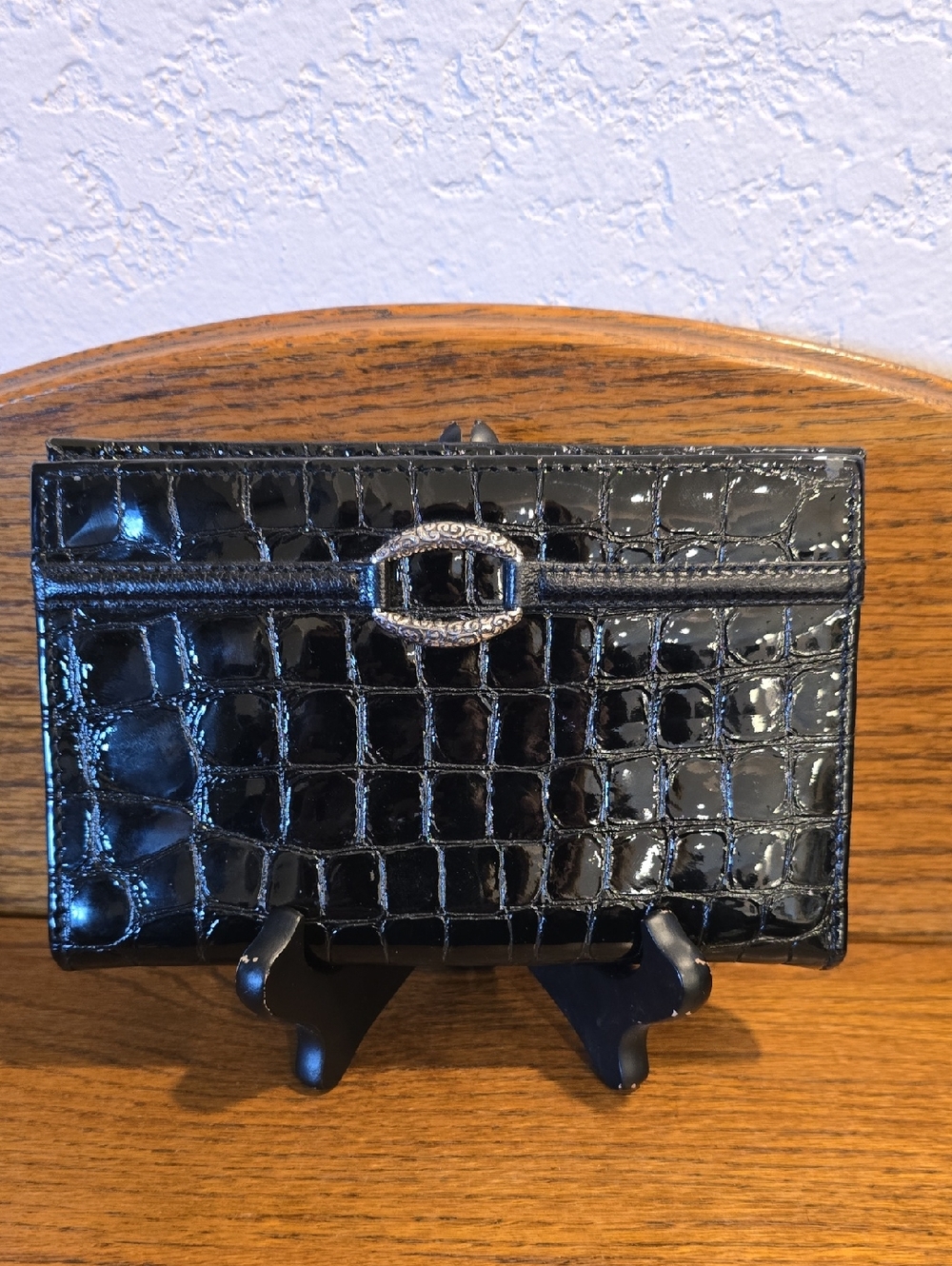 Brighton Black Croc-Embossed Patent Leather Wallet